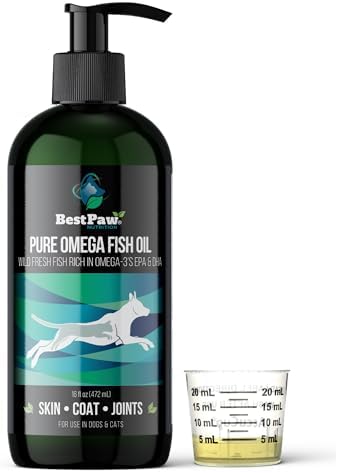 Fish Oil for Dogs | Liquid Omega 3 Wild Caught Fish Oil with Pump | Skin and Coat, Joint, Heart and Nerve Support | High Potency EPA and DHA Food Topper | 16oz