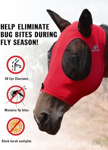 Mask Tech 5 Pieces Horse Fly Masks with Ears, Stretchy Elastic Mesh Fly Masks, 3D Eye Clearance, UV Protection-Large,Combo 24
