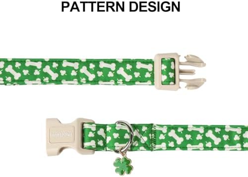 Lionet Paws St. Patrick Dog Collar- Cute Clover Bone Green Dog Collars with Plastic Buckle, Light Adjustable Dog Collars with Clover Pendant for Small Dogs