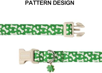 Lionet Paws St. Patrick Dog Collar- Cute Clover Bone Green Dog Collars with Plastic Buckle, Light Adjustable Dog Collars with Clover Pendant for Small Dogs