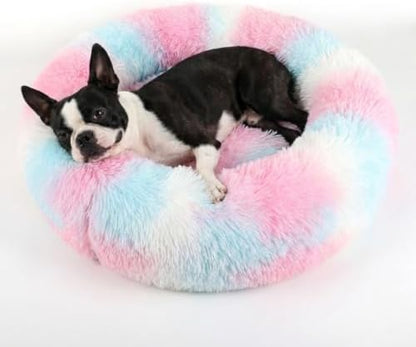nononfish Round Donut Dog Bed,Plush Calming Pet Bed for Small Dogs
