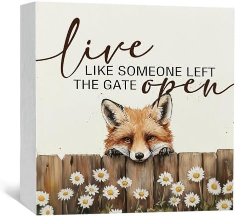 Fox Wooden Box Sign - Rustic Farmhouse Live Like Someone Left the Gate Open Signs for Home Decor,Farm Cottagecore Animal Office Kitchen Bedroom Decor,Fox Gifts for Women Men, 6x6