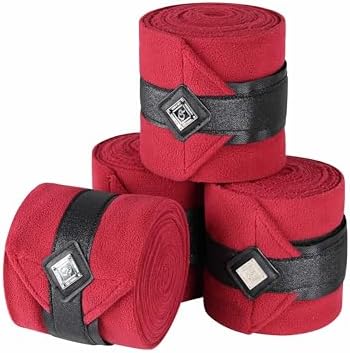 4/Pack Polo Wraps for Horses Soft Breathable Fleece Polo Bandages Horse Leg Wraps w/Bling for Stable Use, Training -Red L
