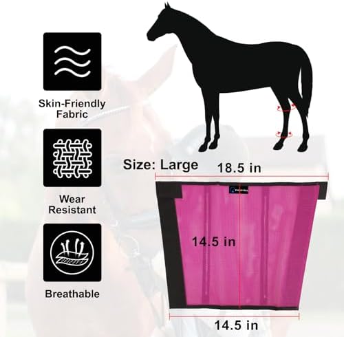 FOXLVDA Horse Fly Boots - Fly Boots for Horses Set of 4, Comfortable Breathable Mesh Equine Leg Leggings, Adjustable & UV Protective with Support Bars, for Reduce Stomping & Leg Fatigue (Pink, Large)