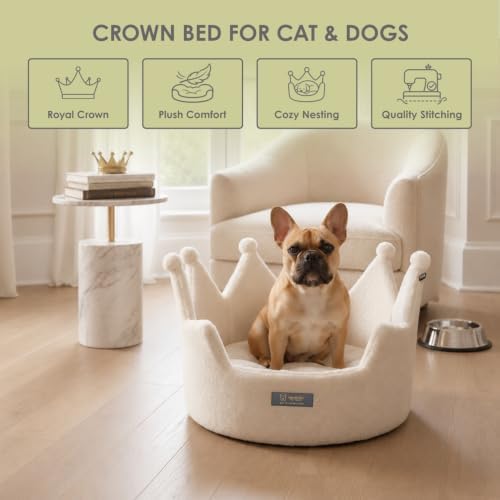 NANDOG Crown Dog Bed for Medium Dogs & Cats, Round Cloud Ultra Plush Fabric