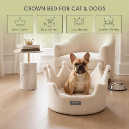 NANDOG Crown Dog Bed for Medium Dogs & Cats, Round Cloud Ultra Plush Fabric