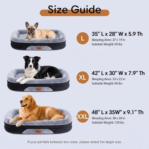 Orthopedic Dog Bed for Large Dogs, Washable Dog Bed, 35" L, Black