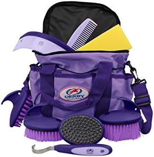 Derby Originals 9Piece Horse Grooming Set with Matching Nylon Carry Bag - Available in 8 Fun Colors, Purple & Lavender