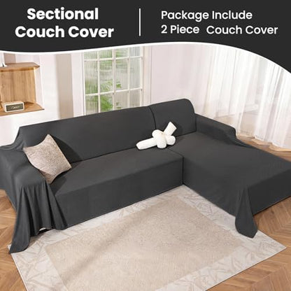 L Shaped Sectional Couch Cover 2 Piece, XX-Large, Dark Grey