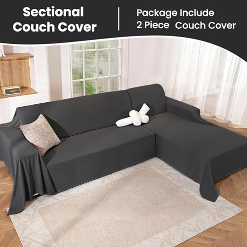 L Shaped Sectional Couch Cover 2 Piece, XXX-Large, Dark Grey