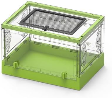 Large Portable Reptile Tank with Multi-Observation Perspective Foldable and Bottom Pulley, Ideal Habitat for Gecko, Frog, Spider and so on (Green Extra Large)