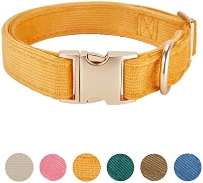 Soft Corduroy Fibric Dog Collar with High Grade Metal Buckle, for Large Dogs.(Orange,Large:17-26")