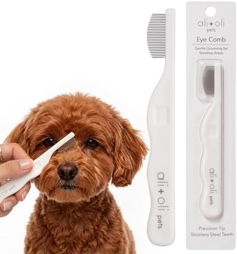 Ali+Oli Pets Eye Comb for Dogs & Cats – Fine Tooth Tear Stain Remover Comb – Pet Face Grooming Comb for Removing Eye Gunk, Debris & Tear Stains