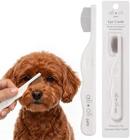 Ali+Oli Pets Eye Comb for Dogs & Cats – Fine Tooth Tear Stain Remover Comb – Pet Face Grooming Comb for Removing Eye Gunk, Debris & Tear Stains