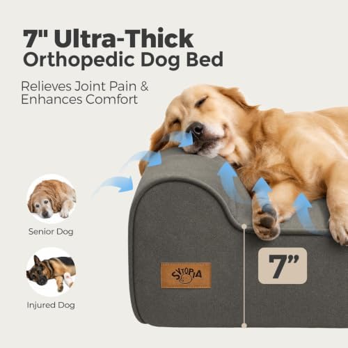 Sytopia Orthopedic Dog Beds for Large Dogs – 7" Extra Thick Memory Foam Pet Couch for Senior Dogs and Great Danes with Waterproof Liner & Washable Cover, Nonskid Bottom, 46"x28"x7", Dark Grey