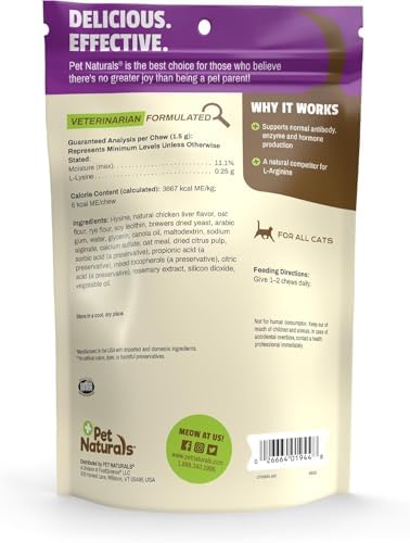 Pet Naturals Lysine Soft Chews, Immune and Respiratory Support for Cats, No Wheat or Corn, Vet Formulated, Value Size, Chicken, 160 Count
