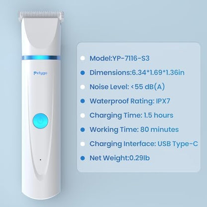 3-in-1 Dog & Cat Grooming Kit - Rechargeable Cordless Pet Hair Clippers with Nail Grinder & Paw Trimmer & 5 Guide Combs, Low Noise Dog Clippers for Grooming Small Medium Pets