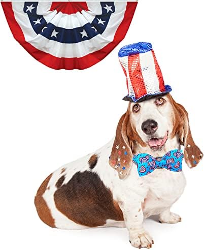 Lionheart glory American Flag Dog Collar, 4 of July Dog Bow Collar Heavy Duty Adjustable Patriotic Dog Collar with Bowtie for Small Dogs Pet Gift