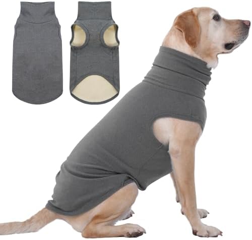 IECOii XXL Dog Sweater - Stretch Fleece Vest with Turtleneck, Grey,XX-Large