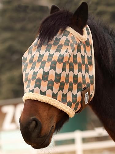 Tackmore Horse Fly Mask Without Ears, Breathable Structured Mesh for Horses, Soft Fleece Edging, UV Protection, Printed Turnout Mask for Pasture-Dark Green Waves XL