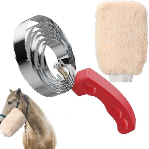 Curry Comb Kit, 6 Ring Curry Comb & Horse Grooming Mitts