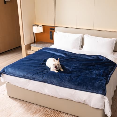 Dark Blanket for Dogs on Couch Blue Pets Blankets Reversible Fluffy Pet Bed Cover Puppy Blankets Mats Leakproof Sofa Couch Washable Cover Cat Doggie Blanket for Warm-Navy Blue,XL