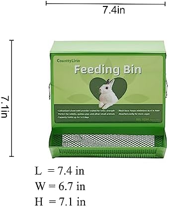 Metal Small Animal Feeder with Lid, Heavy Duty, Large Capacity Food Dispenser, Great for Rabbits, Guinea Pigs, Chinchillas and Other Small Animals (7.4 inch, Green) (Pack of 2)