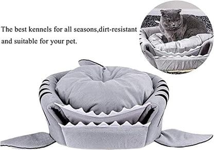 Cat Litter Hot Cat Mat Shark-Shaped House Warm Kennel Kitten Bed One Mat Two Usage Shark Bed for Small Cats Dog Cave Cozy Bed Removable （Light Grey）