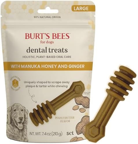 Burt's Bees Manuka Honey Ginger Dental Dog Treats, Peanut Butter, Large