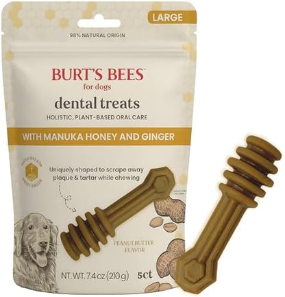 Burt's Bees Manuka Honey Ginger Dental Dog Treats, Peanut Butter, Large