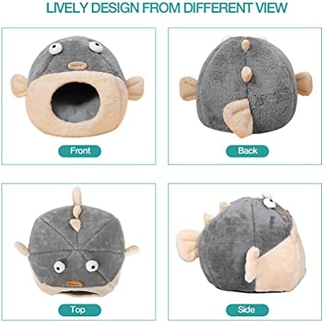 Cat Beds for Indoor Cats-Cat Bed Cave,Cute Lively Pufferfish Shape,Grey L