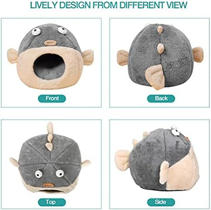 Cat Beds for Indoor Cats-Cat Bed Cave,Cute Lively Pufferfish Shape,Grey L