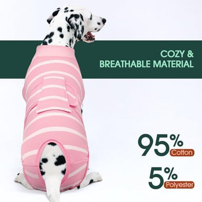 Kuoser Dog Surgery Recovery Suit, Soft Breathable Dog Recovery Suit for Female Spay Male Nueuter, Anti Licking Puppy Onesie Pet Surgical Suit for Dogs Abdominal Wounds Skin Disease, Pink Strips XS