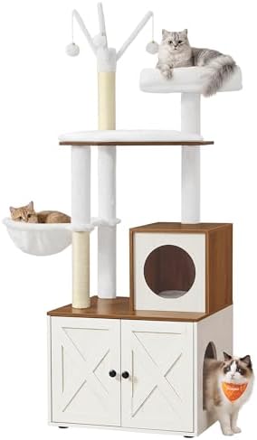 Feandrea Cat Tree with Litter Box Enclosure, 59-Inch, 2-in-1 Condo
