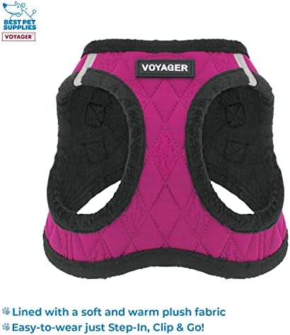 Best Pet Supplies Voyager Step-in Plush Dog Harness - Soft, Step in Vest Harness and Reflective Dog 5 ft Leash Combo with Neoprene Handle for Small and Medium Dogs, Red Rose Plush, XL