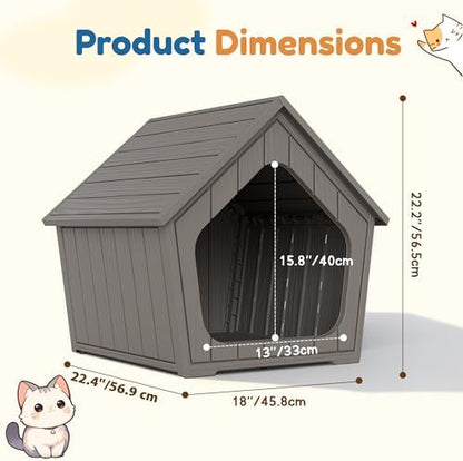 Cat Litter Box Enclosure, Resin Outdoor Litter Box with Air Holes, Cat Houses for Outdoor Cats, Wide Opening Design for Easy Cleaning, Grey