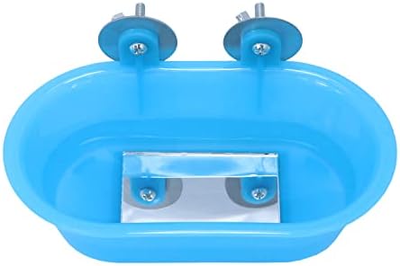 Wontee Bird Bath with Mirror for Small Birds Budgie Parakeet Cage, Blue (B)