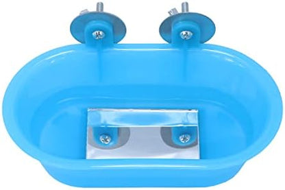 Wontee Bird Bath with Mirror for Small Birds Budgie Parakeet Cage, Blue (B)
