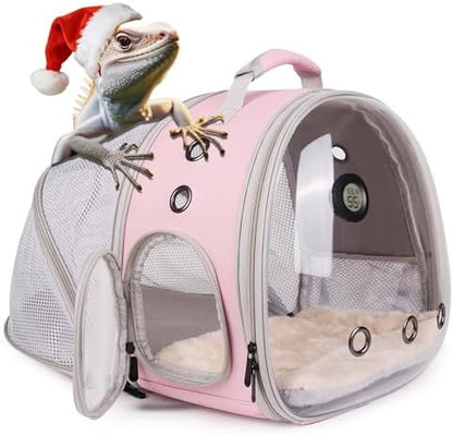 Back Extention Bearded Dragon Travel Backpack Carrier with Reptile Thermometer and Humidity Gauge Lizard Travel Cage Space Capsule Clear Bubble Window Astronaut Reptile Carrier Bag for Ball Python