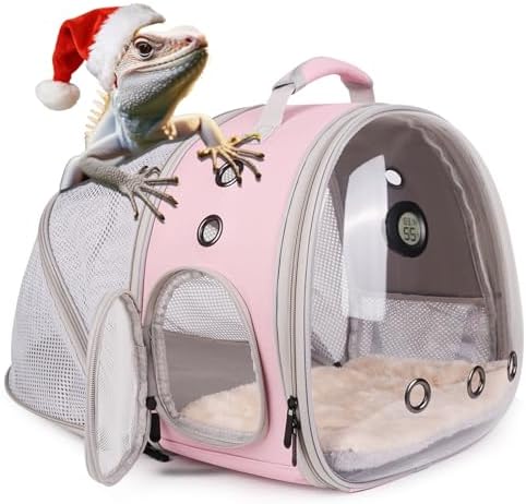 Back Extention Bearded Dragon Travel Backpack Carrier with Reptile Thermometer and Humidity Gauge Lizard Travel Cage Space Capsule Clear Bubble Window Astronaut Reptile Carrier Bag for Ball Python
