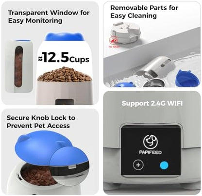 PAPIFEED Automatic Cat Feeder with App, 2.4G WiFi Cat Food Dispenser, 3L Timed Cat Feeders for Dry Food, 10 Meals/Day, 6 Portions/Meal, Dual Power Supply Smart Pet Feeder for Cat, Blue