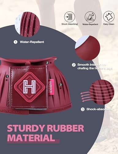 Harrison Howard Rubber Bell Boots for Horses, Hoof Overreach Protection for Horses, w/Upgraded Leather Touch Tape