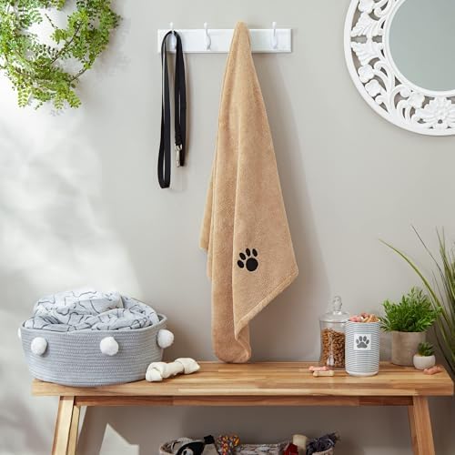 Bone Dry Pet Grooming Towel Collection Absorbent Microfiber X-Large, 41x23.5, Embroidered Taupe (Pack of 12)