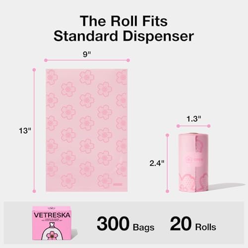 VETRESKA Cherry Blossom Scented Dog Poop Bags, Leak Proof, 300 Counts