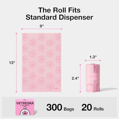VETRESKA Cherry Blossom Scented Dog Poop Bags, Leak Proof, 300 Counts