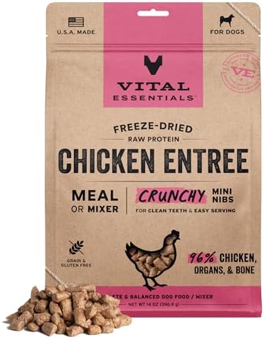 Vital Essentials Freeze Dried Dog Food, Chicken Mini Nibs, 14 oz Bag