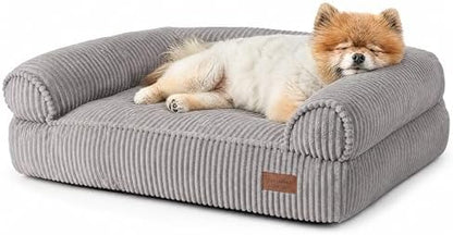 FUKUMARU Dog Couch Bed, Corduroy Cozy Cat Bed, Waterproof, Washable Cover