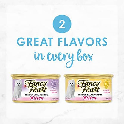 Purina Fancy Feast Grain Free Pate Wet Kitten Food Variety Pack, Kitten Classic Pate Collection Chicken & Salmon - (2 Packs of 12) 3 oz. Cans
