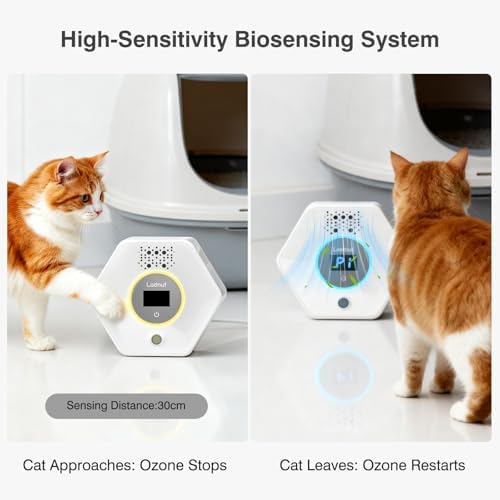 Cat Litter Odor Deodorizer - Ozone & Negative Ion Cat Odor Eliminator with Sensor Monitor, Safe Air Purifier for Pets,Odor Remover for Multi-Purpose Use