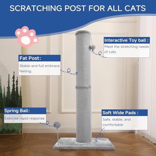 Cat Craft 41" Tall Cat Scratching Post for Large Cats, Light Grey